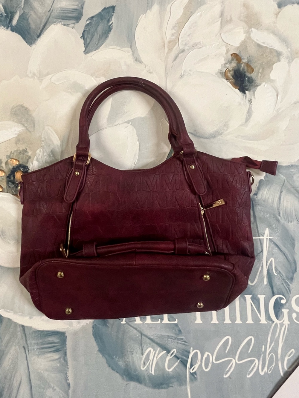 MKF Collection Melissa Women's Tote Bag, Stylish Purse Embossed Maroon Tote Bag